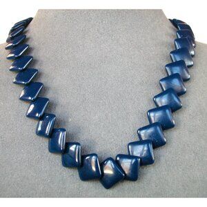 Vintage Trifari Blue Square Bead Necklace With Gold-Tone Clasp